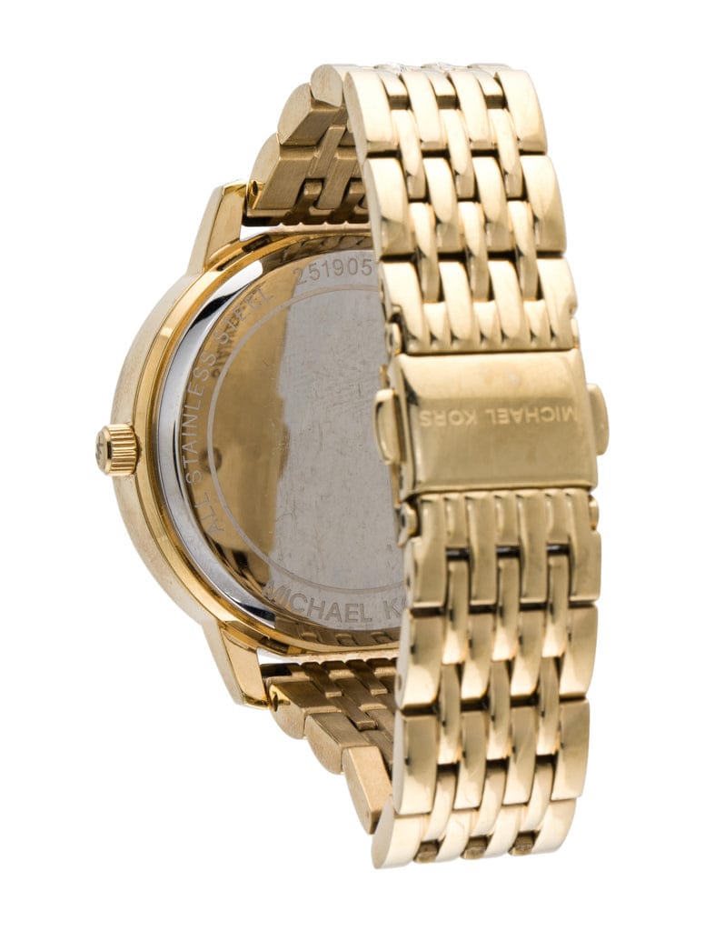 Michael Kors MK4371 Women’s Gold Dial Gold Stainless Steel Crystal MK Logo Watch