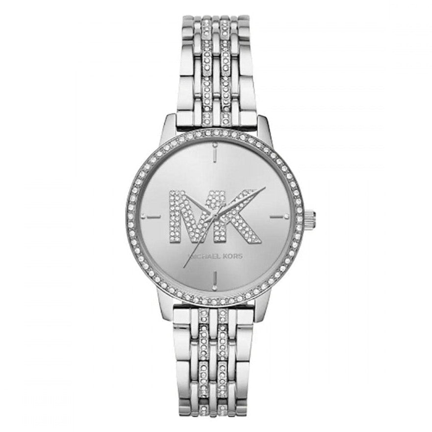 Michael Kors MK4370 Women’s Silver Dial Silver Stainless Steel Crystal MK Logo Watch