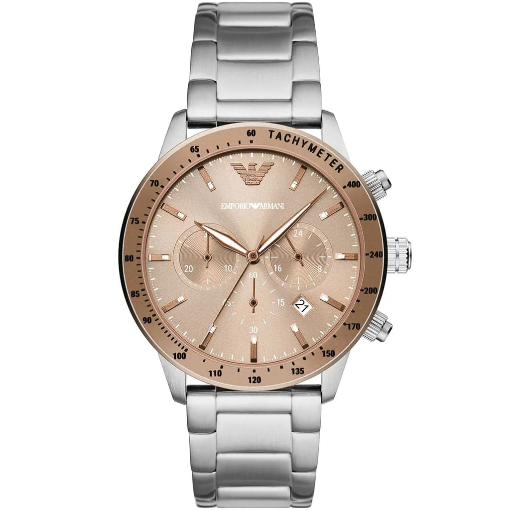 Emporio Armani AR11352 Men’s Champagne Dial Stainless Steel Mario Chronograph Watch