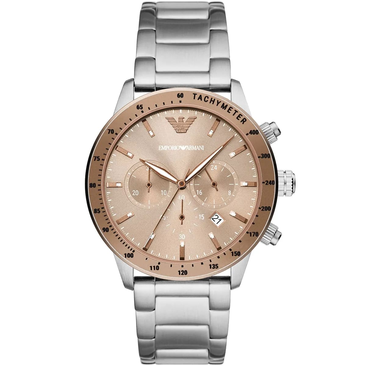 Emporio Armani AR11352 Men’s Champagne Dial Stainless Steel Mario Chronograph Watch