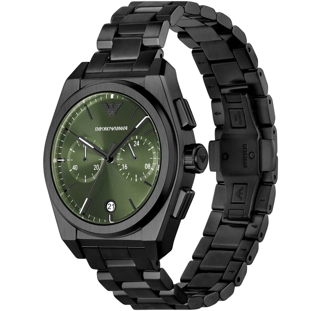 Emporio Armani AR11562 Men’s Green Dial Black Stainless Steel Federico Chronograph Watch