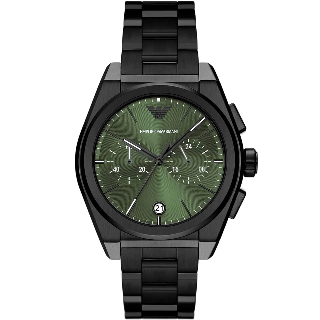 Emporio Armani AR11562 Men’s Green Dial Black Stainless Steel Federico Chronograph Watch