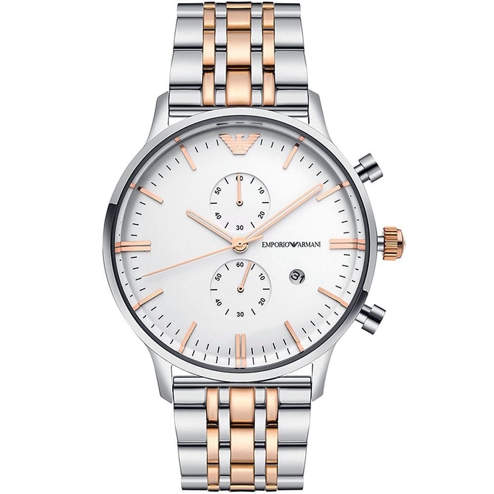 Emporio Armani AR0399 Men’s Silver Dial Two-Tone Stainless Steel Gianni Chronograph Watch