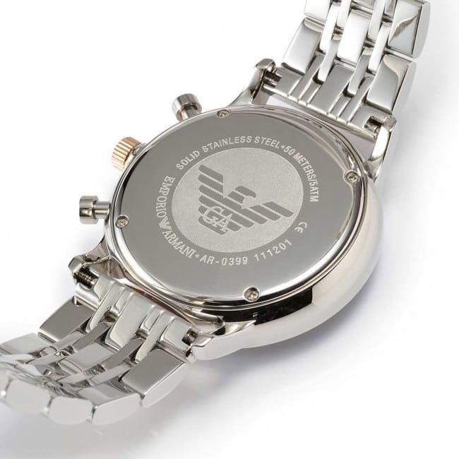Emporio Armani AR0399 Men’s Silver Dial Two-Tone Stainless Steel Gianni Chronograph Watch
