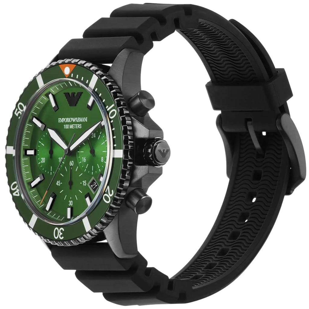 Emporio Armani AR11463 Men’s Green Dial Silicone Strap Diver Chronograph Watch
