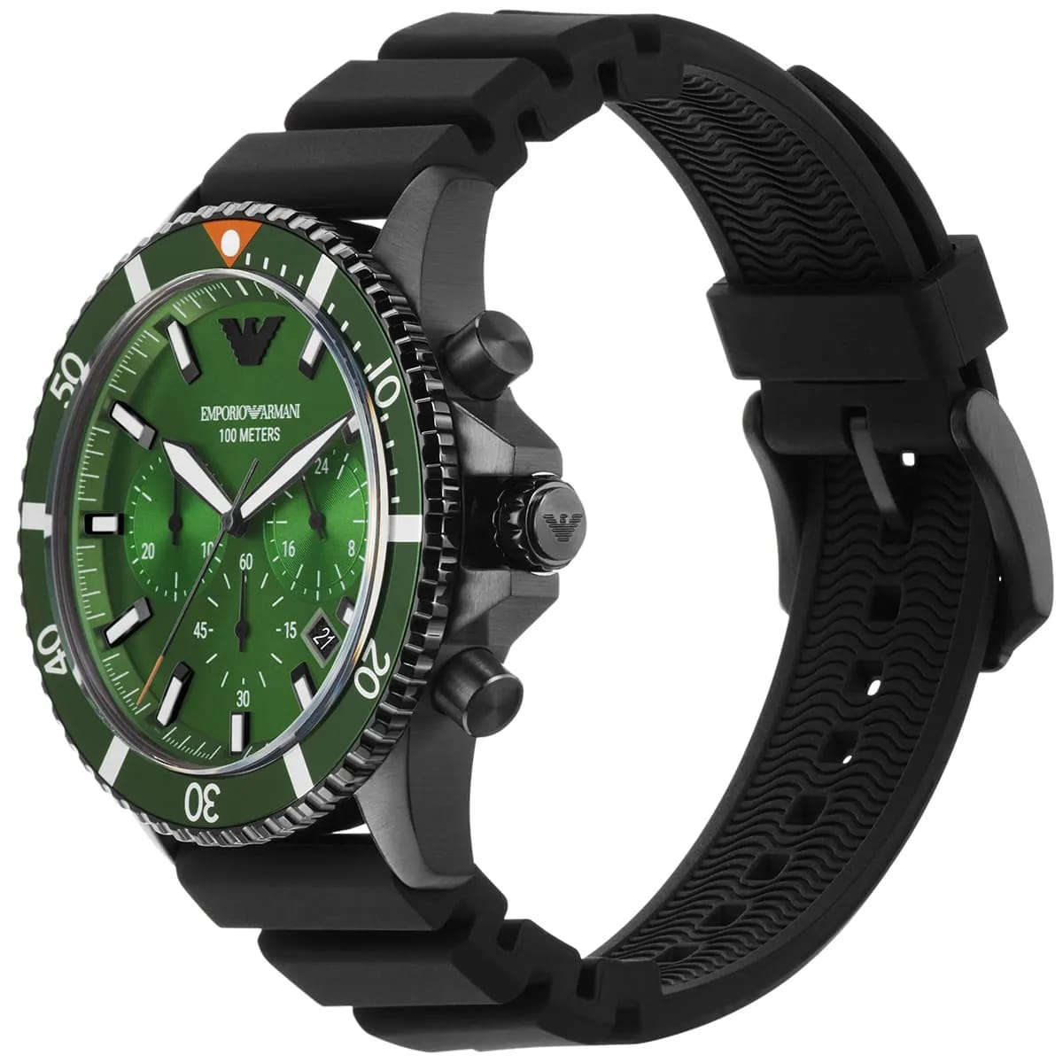 Emporio Armani AR11463 Men’s Green Dial Silicone Strap Diver Chronograph Watch