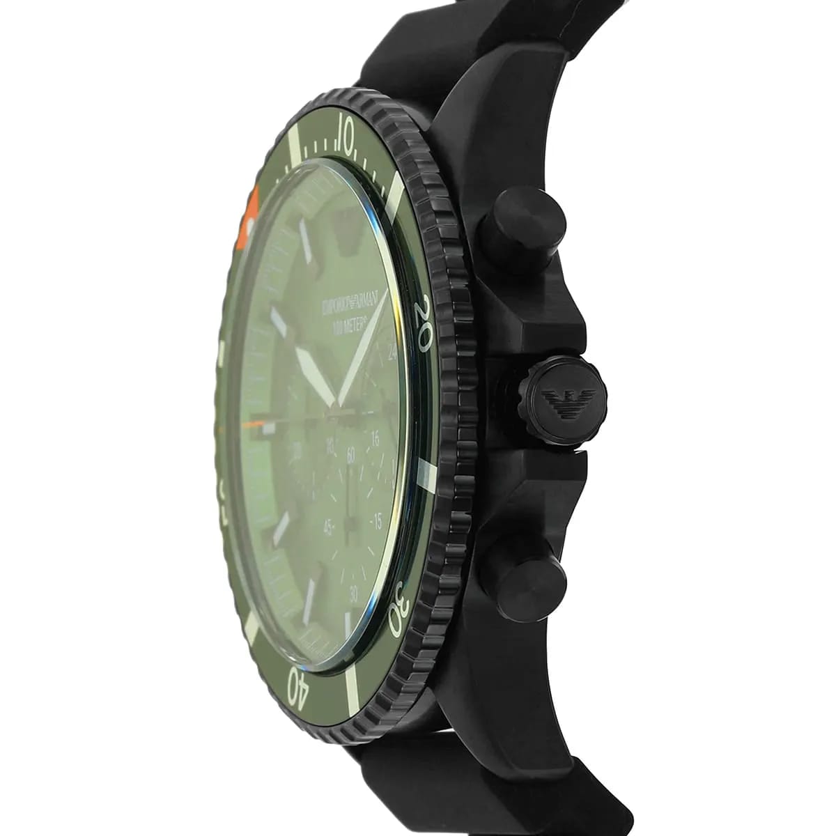 Emporio Armani AR11463 Men’s Green Dial Silicone Strap Diver Chronograph Watch