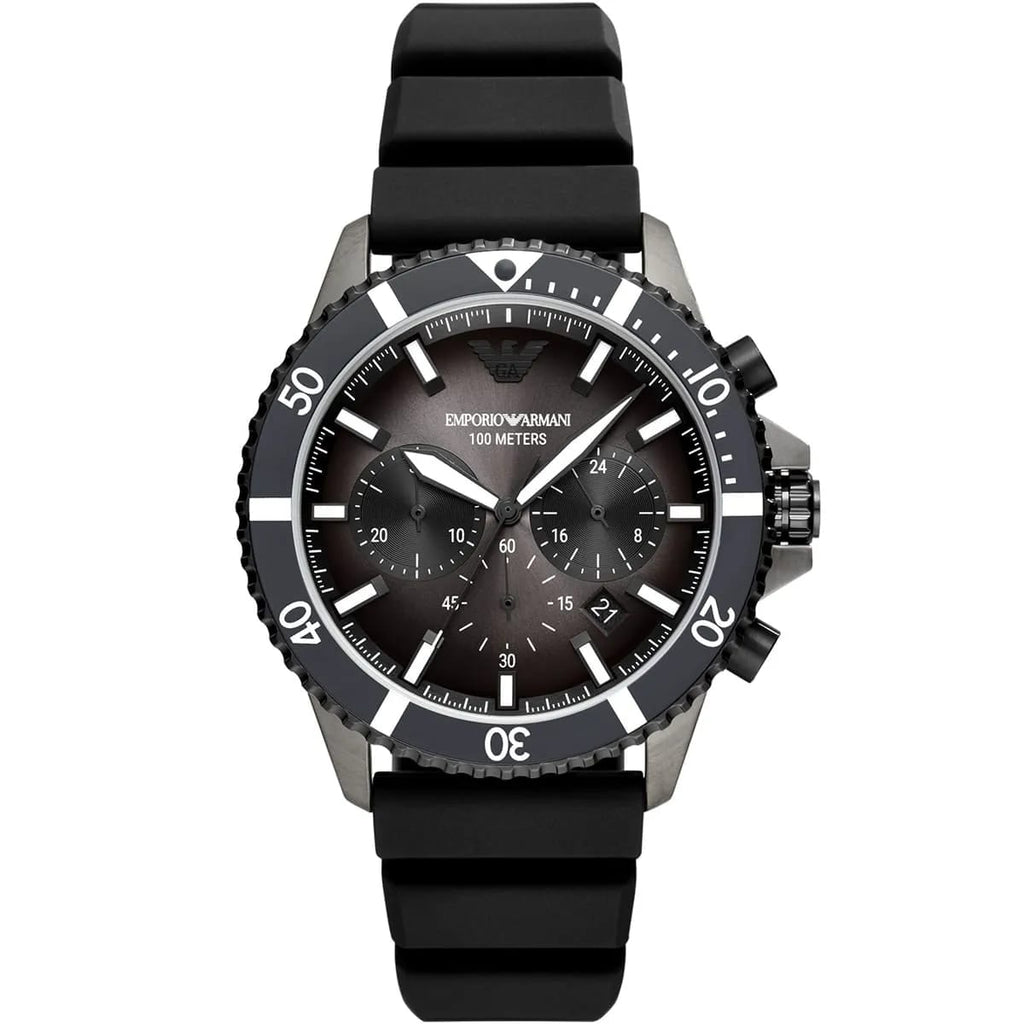Emporio Armani AR11515 Men’s Black Dial Silicone Strap Diver Chronograph Watch