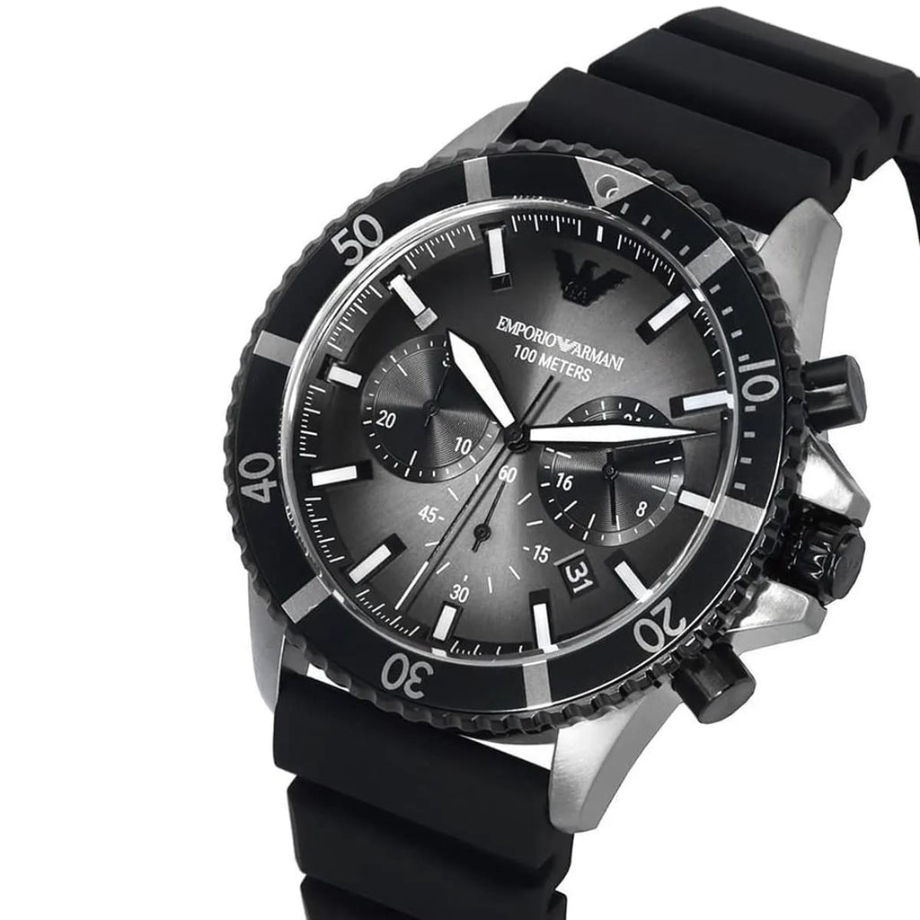 Emporio Armani AR11515 Men’s Black Dial Silicone Strap Diver Chronograph Watch