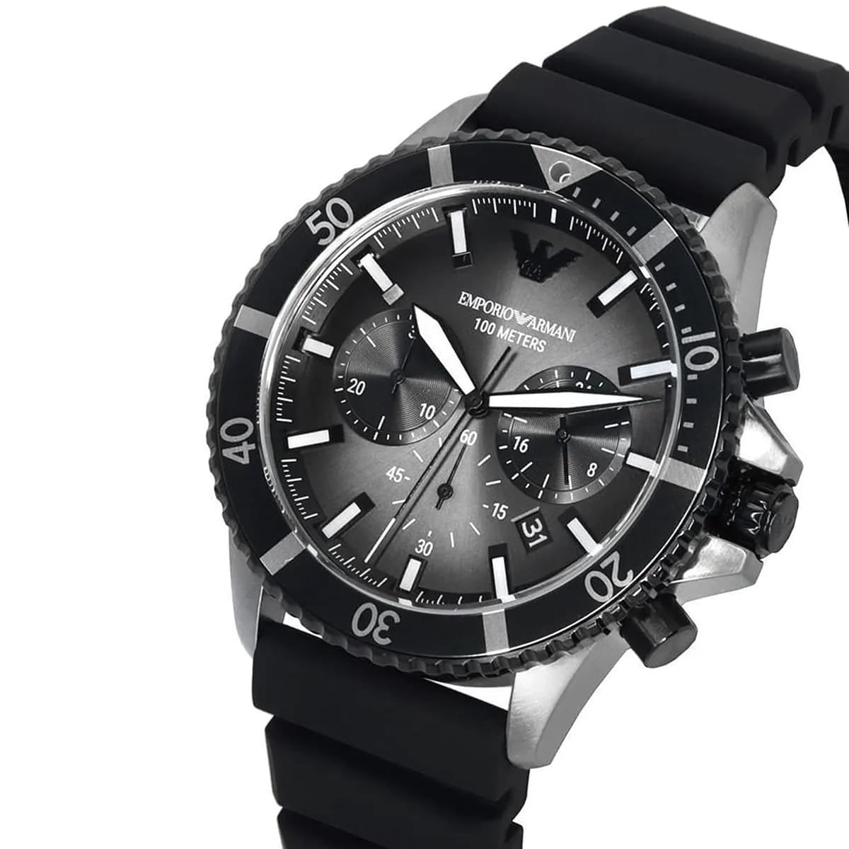 Emporio Armani AR11515 Men’s Black Dial Silicone Strap Diver Chronograph Watch