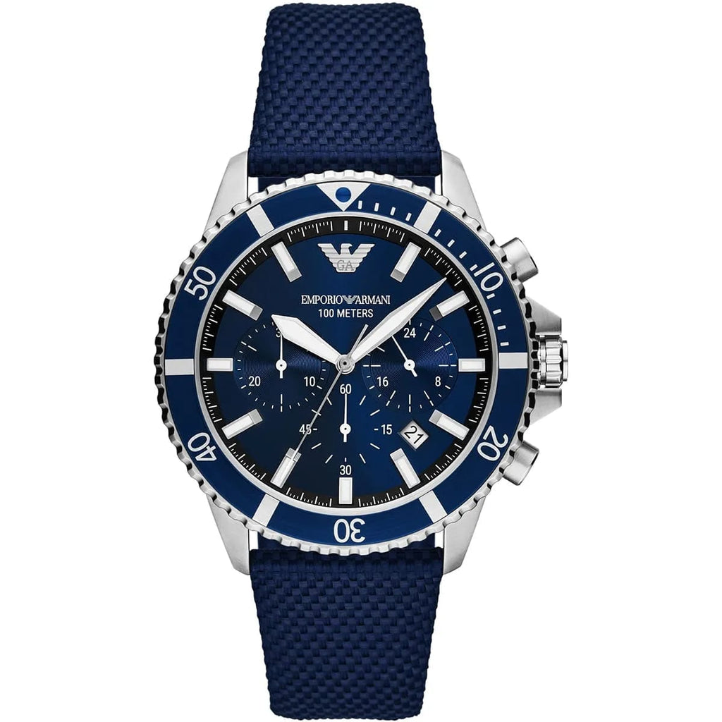 Emporio Armani AR11588 Men’s Blue Dial Fabric Strap Diver Chronograph Watch