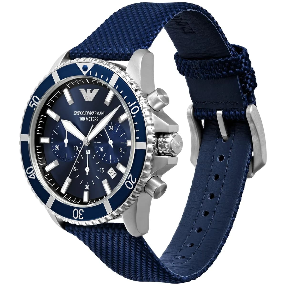 Emporio Armani AR11588 Men’s Blue Dial Fabric Strap Diver Chronograph Watch