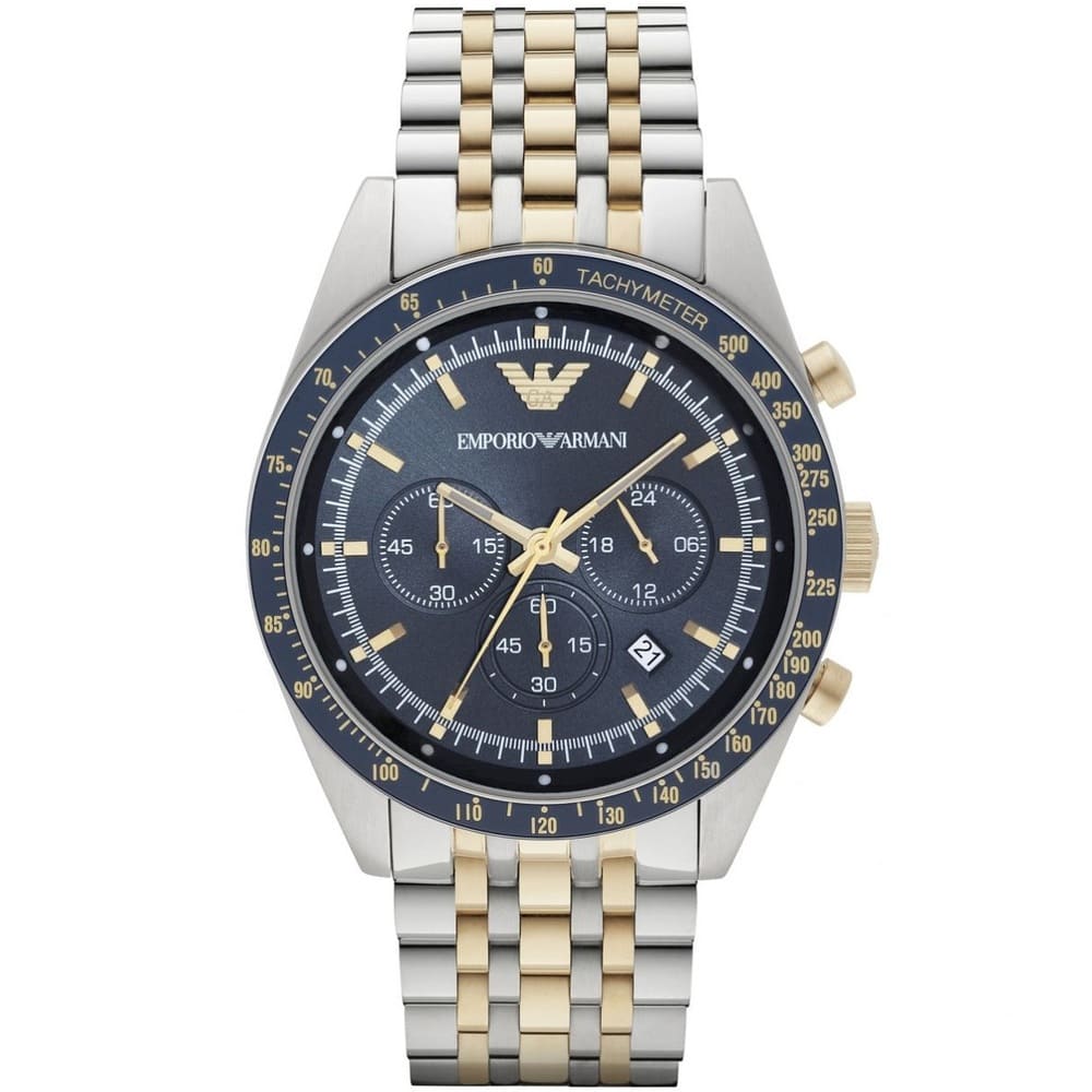Emporio Armani AR6088 Men’s Blue Dial Two-Tone Stainless Steel Chronograph Watch