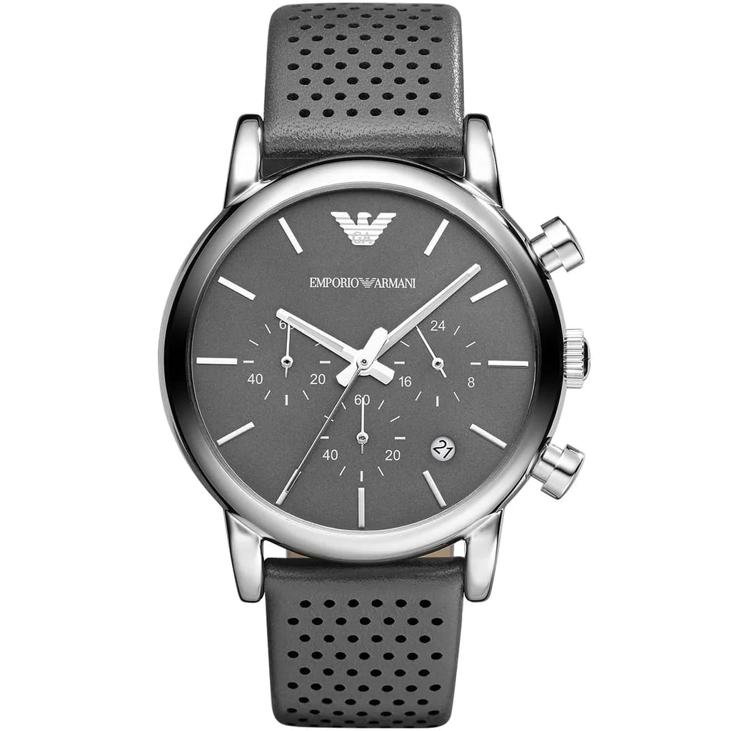 Emporio Armani AR1735 Men’s Grey Dial Grey Leather Chronograph Watch