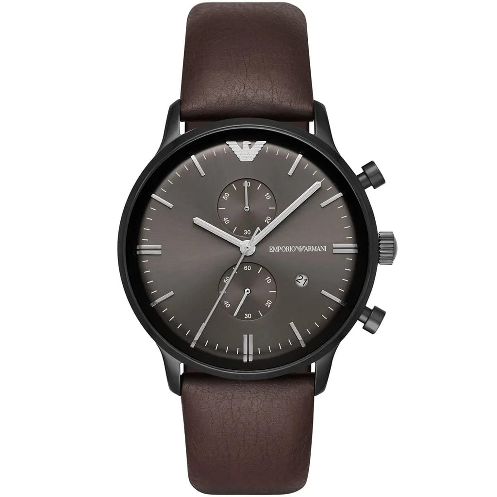 Emporio Armani AR1932 Men’s Grey Dial Brown Leather Chronograph Watch