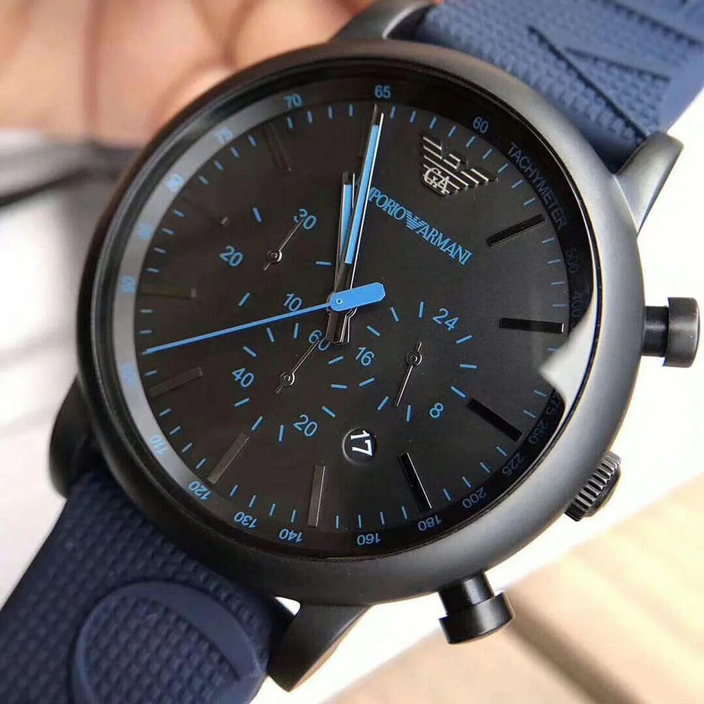 Emporio Armani AR11023 Men’s Black Dial Blue Silicone Strap Chronograph Watch