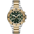 Emporio Armani AR11586 Men’s Green Dial Two-Tone Stainless Steel Diver Chronograph Watch