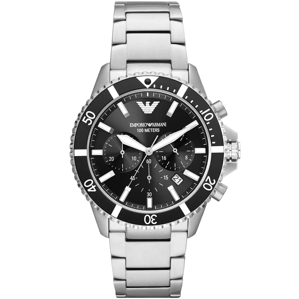 Emporio Armani AR11360 Diver Chronograph Black Dial Silver Stainless Steel Men's Watch