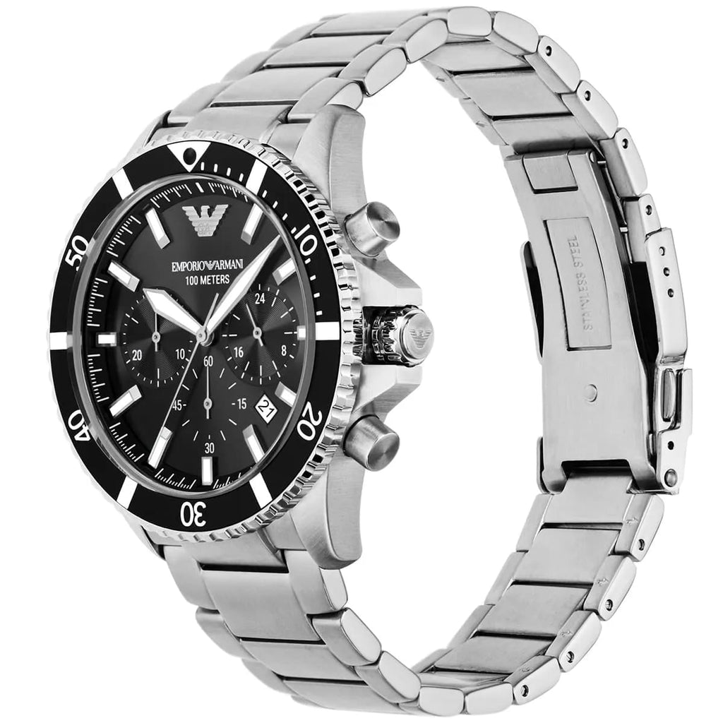 Emporio Armani AR11360 Diver Chronograph Black Dial Silver Stainless Steel Men's Watch
