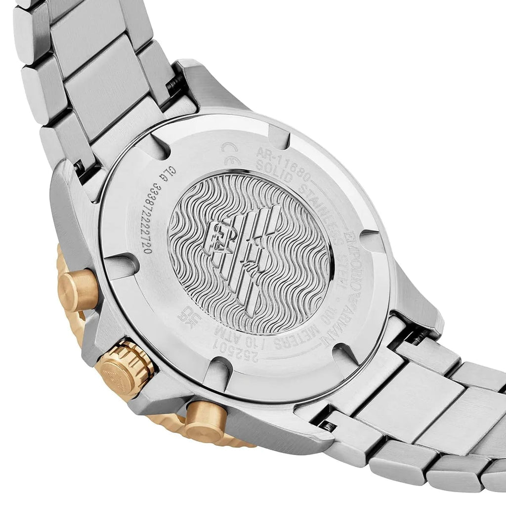 Emporio Armani World Explorer AR11680 Men's Solar Chronograph Black Dial Two-Tone Luxury Watch