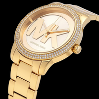 Michael Kors Tibby MK6879 Gold-Tone Watch with Crystal Bezel and MK Logo Dial
