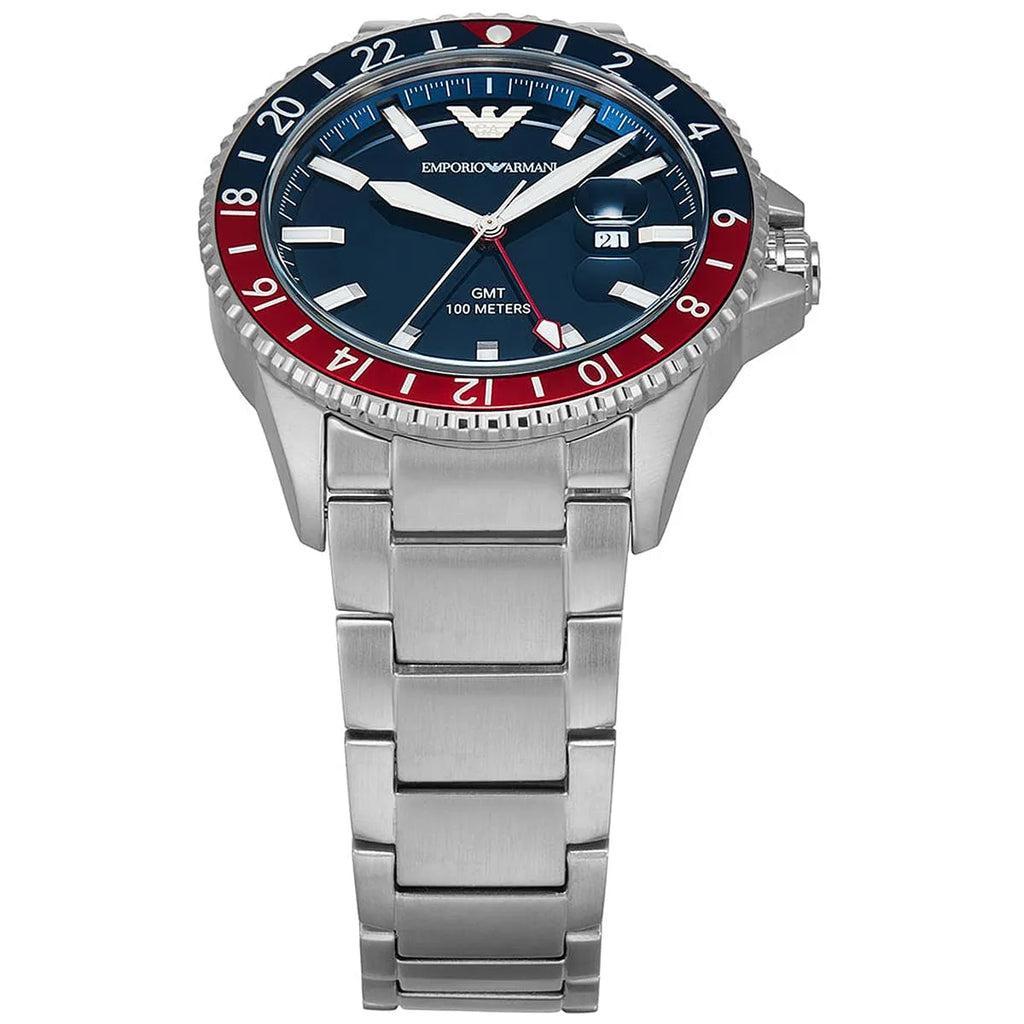 Emporio Armani Diver AR11590 GMT Pepsi Bezel Blue Dial Watch