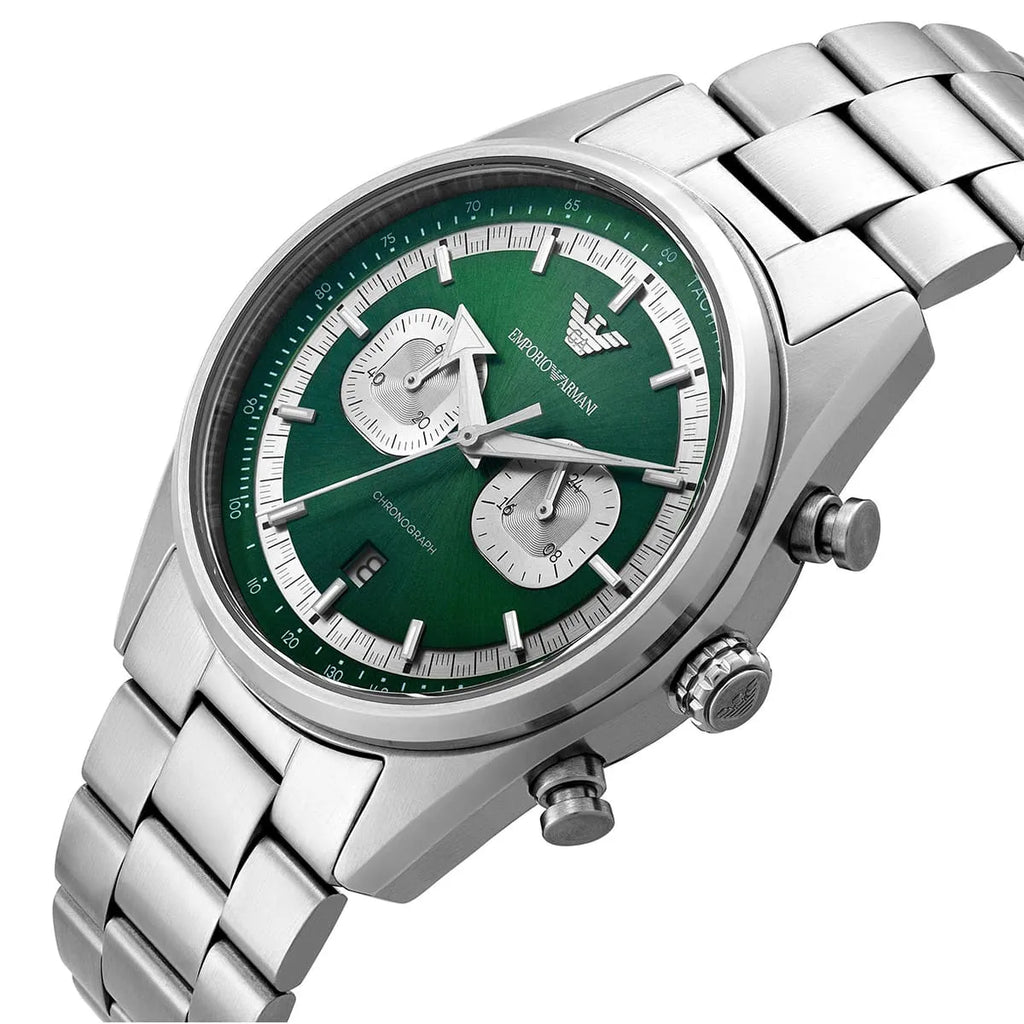 Emporio Armani Racer AR11637 Silver-Tone Green Dial Metal Men's Watch