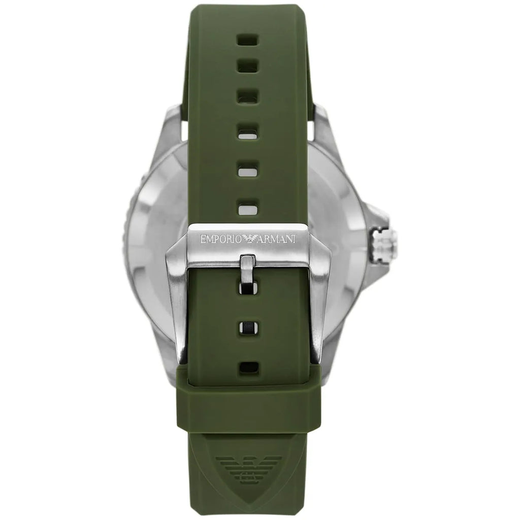Emporio Armani World Explorer AR11638 Silver-Tone Green Dial Rubber Men's Watch