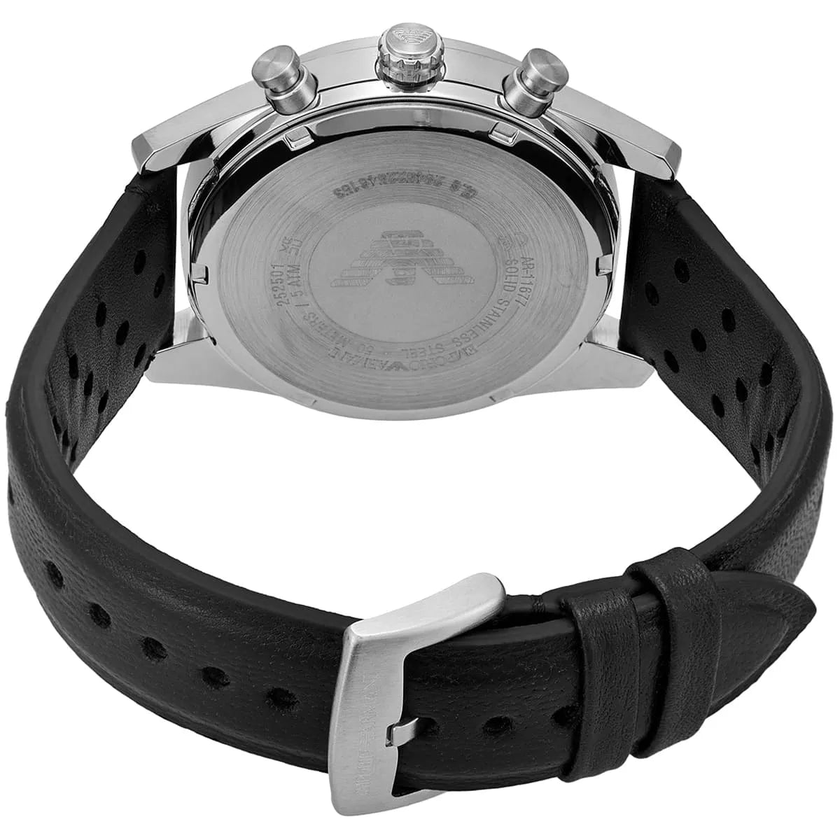Emporio Armani Racer AR11677 Silver Dial Perforated Leather Men's Watch