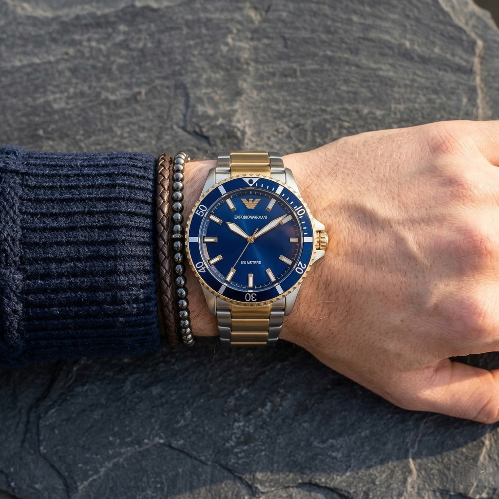 Emporio Armani World Explorer AR11682 Two-Tone Blue Dial Men's Watch