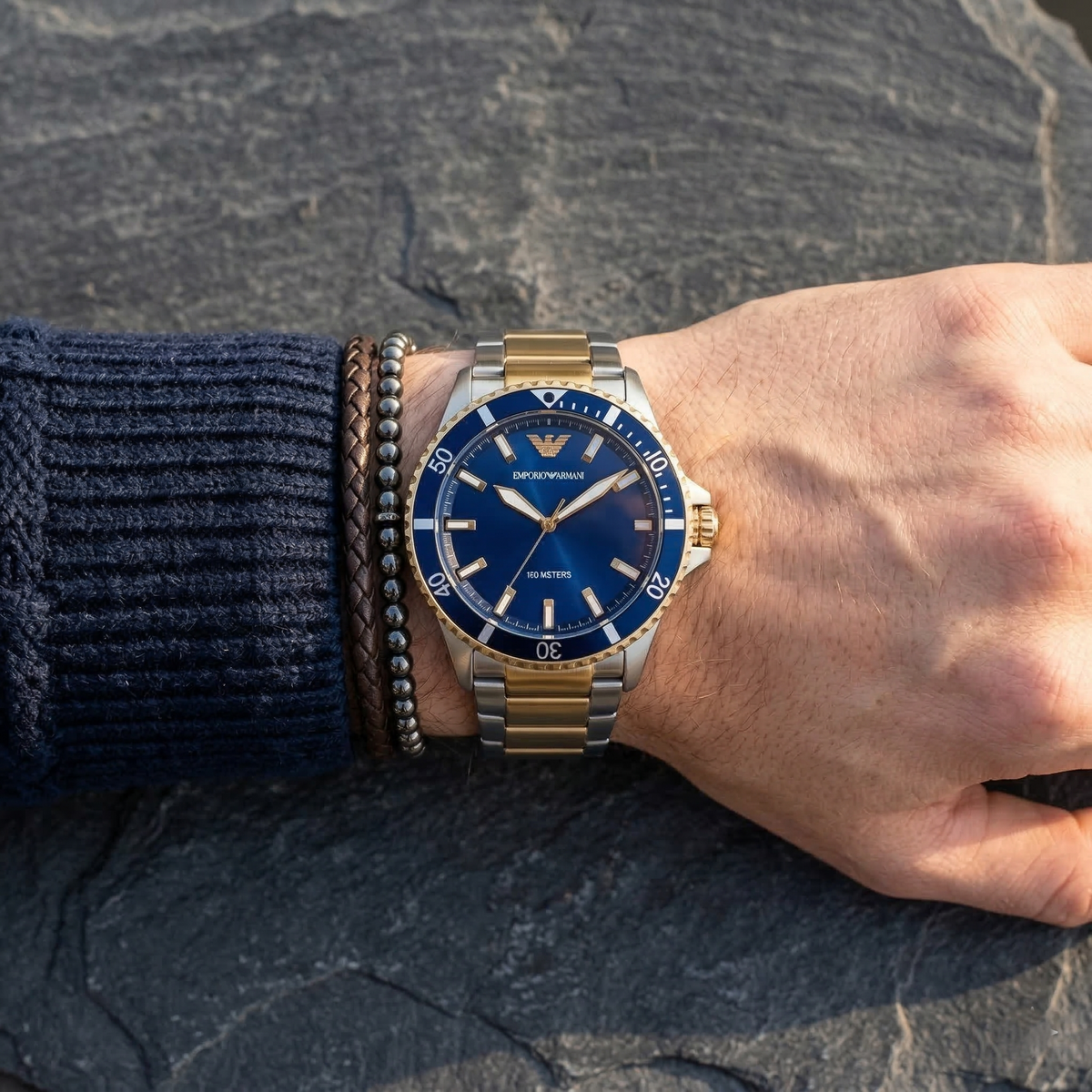 Emporio Armani World Explorer AR11682 Two-Tone Blue Dial Men's Watch