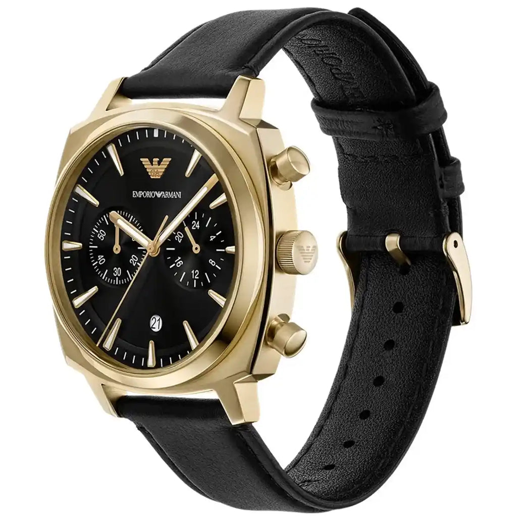 Emporio Armani Carlo Chronograph AR11690 Gold Black Dial Leather Men's Watch