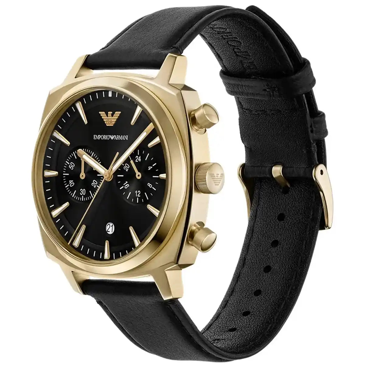 Emporio Armani Carlo Chronograph AR11690 Gold Black Dial Leather Men's Watch