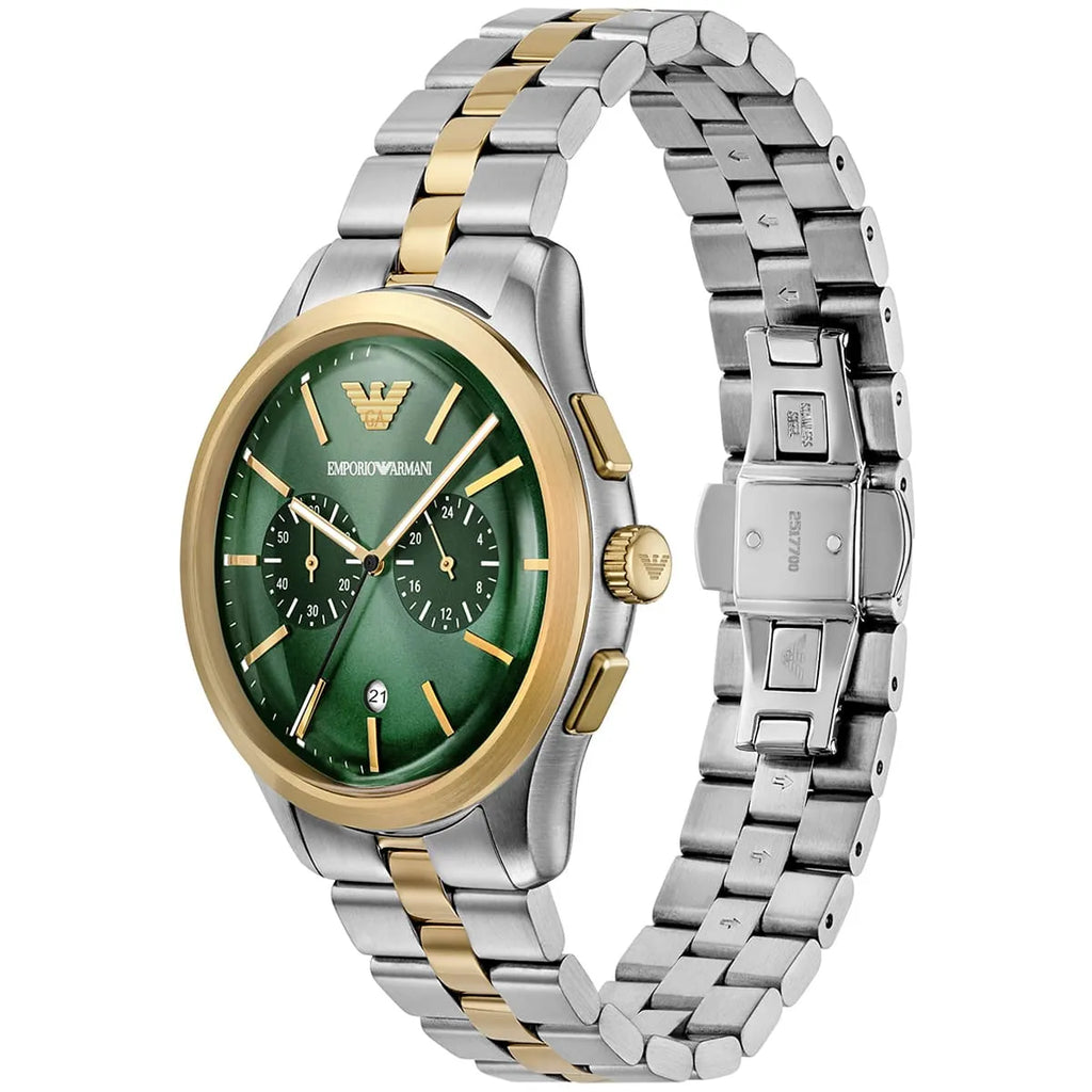 Emporio Armani Dario AR11692 Chronograph Green Dial Two-Tone Stainless Steel Men's Watch