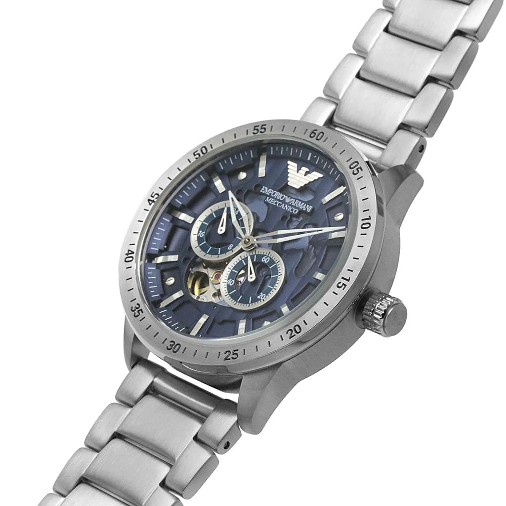 Emporio Armani Mario AR60052 Meccanico Automatic Skeleton Blue Dial Watch