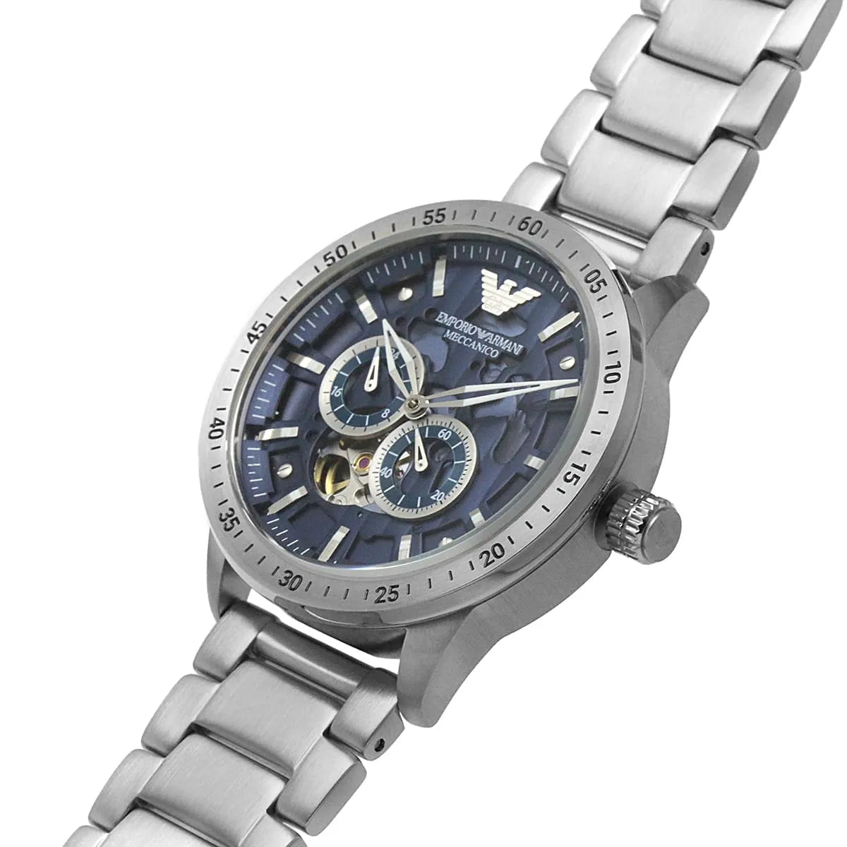 Emporio Armani Mario AR60052 Meccanico Automatic Skeleton Blue Dial Watch