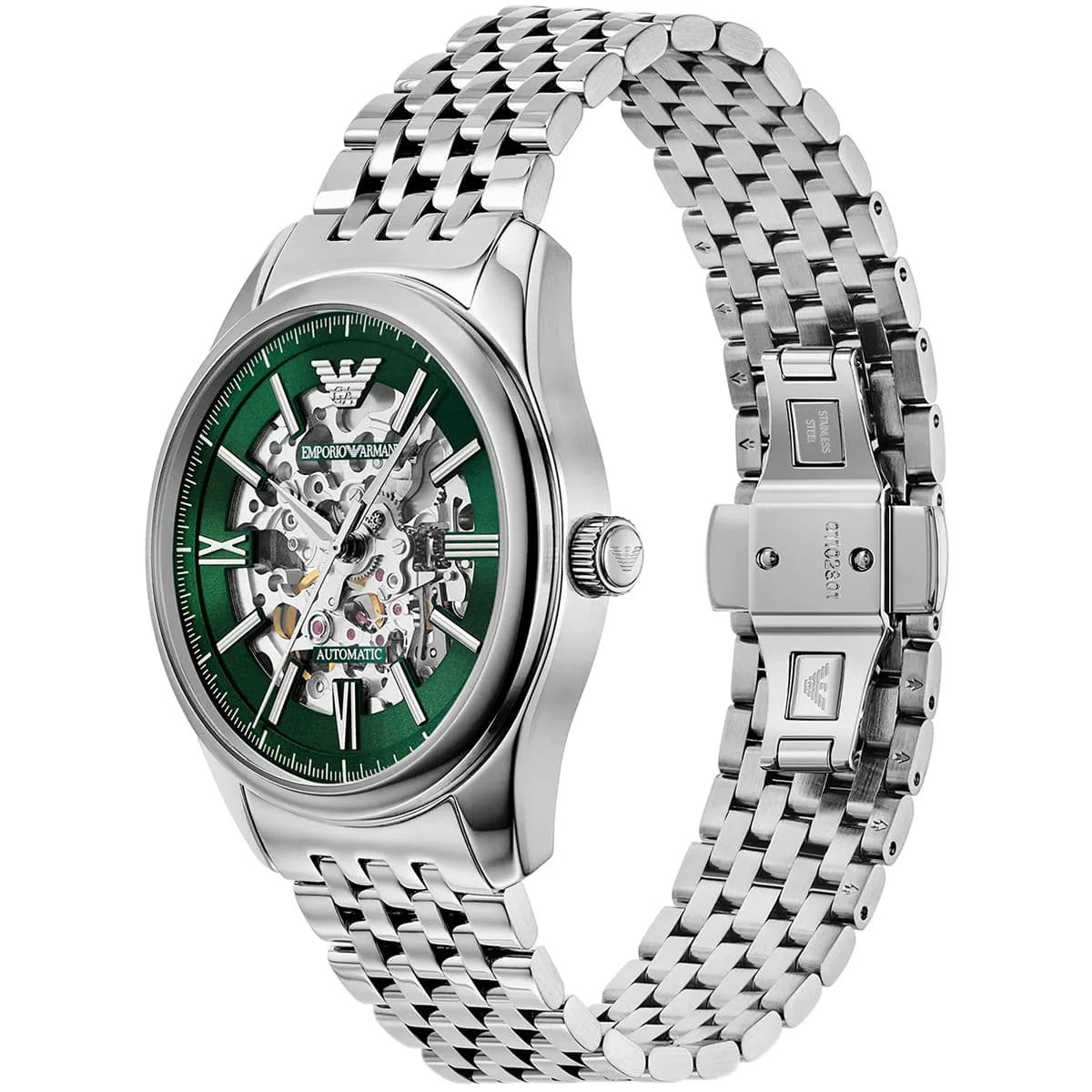 Emporio Armani Antonio AR60091 Silver-Tone Green Skeleton Automatic Men's Watch