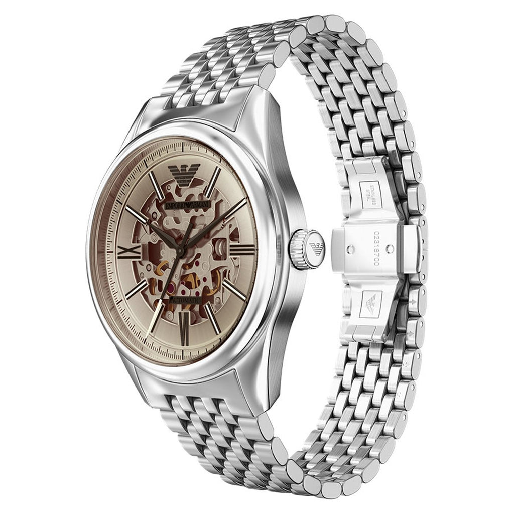 Emporio Armani Antonio AR60095 Silver-Tone Beige Skeleton Automatic Men's Watch