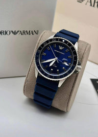 Emporio Armani AR11592 Blue Dial GMT Diver 100M Rubber Strap Watch