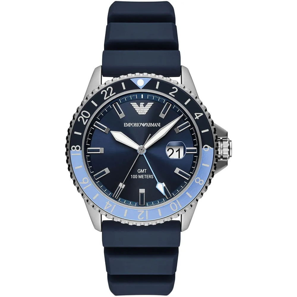 Emporio Armani AR11592 Blue Dial GMT Diver 100M Rubber Strap Watch