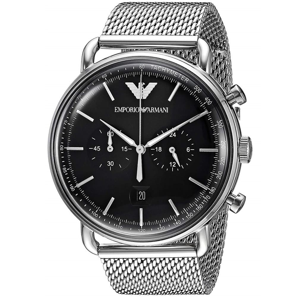 Emporio Armani Aviator AR11104 Silver Mesh Chronograph Watch