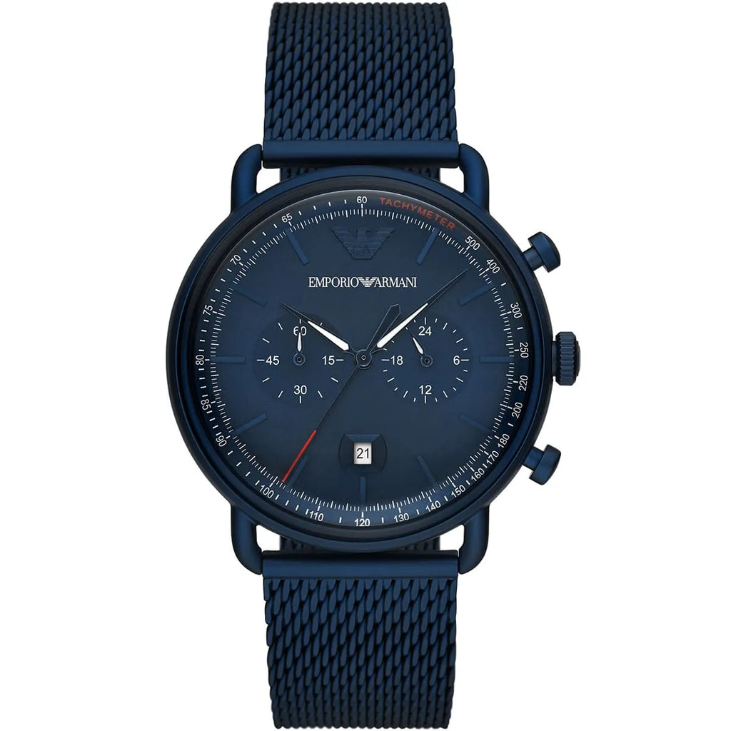 Emporio Armani Aviator AR11289 All-Blue Mesh Chronograph Watch