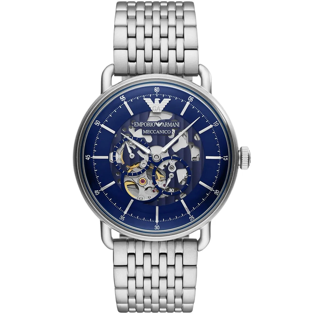 Emporio Armani Aviator AR60024 Meccanico Automatic Skeleton Blue Watch