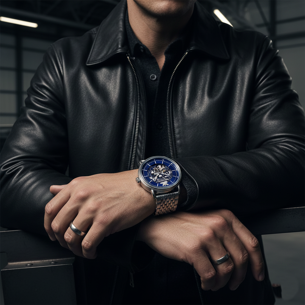 Emporio Armani Aviator AR60024 Meccanico Automatic Skeleton Blue Watch