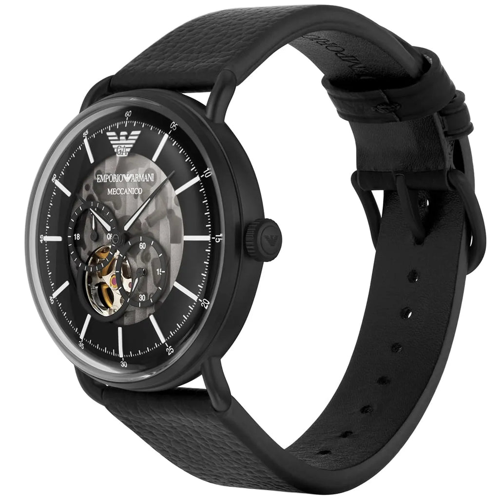 Emporio Armani Aviator AR60028 Meccanico Automatic Black Leather Watch