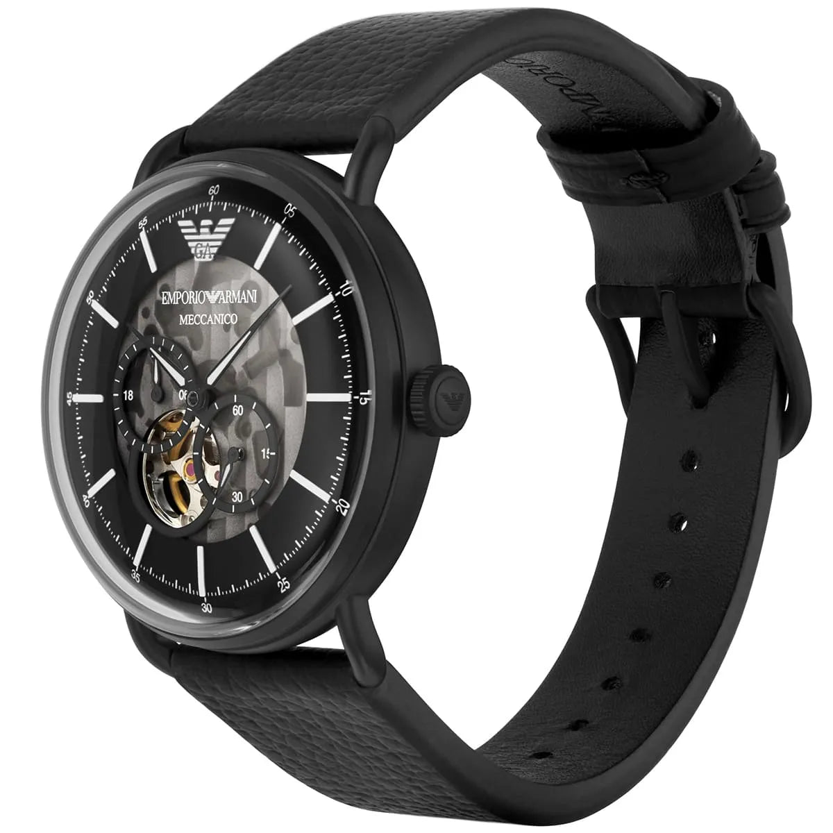 Emporio Armani Aviator AR60028 Meccanico Automatic Black Leather Watch