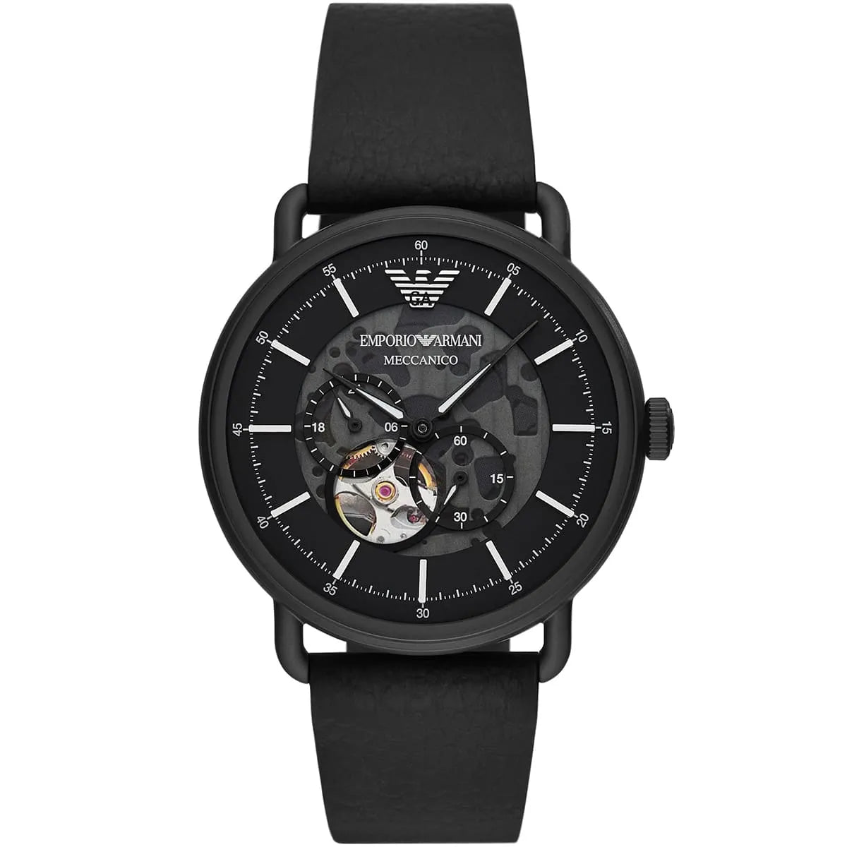 Emporio Armani Aviator AR60028 Meccanico Automatic Black Leather Watch