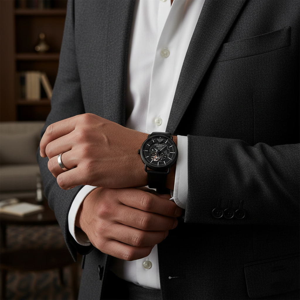 Emporio Armani Aviator AR60028 Meccanico Automatic Black Leather Watch