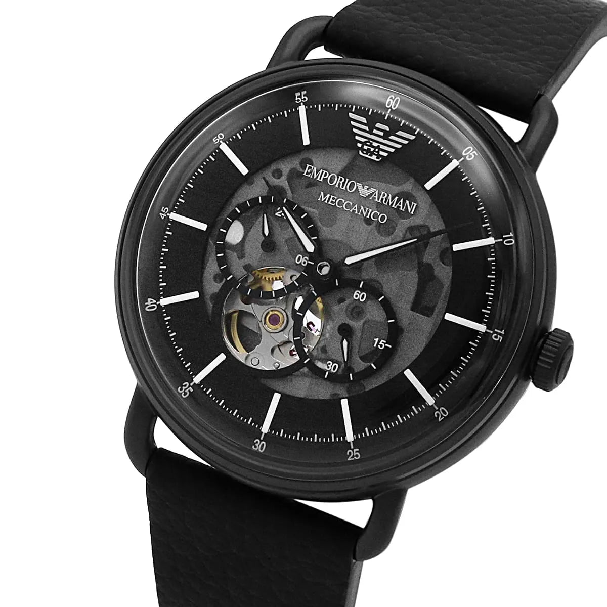Emporio Armani Aviator AR60028 Meccanico Automatic Black Leather Watch