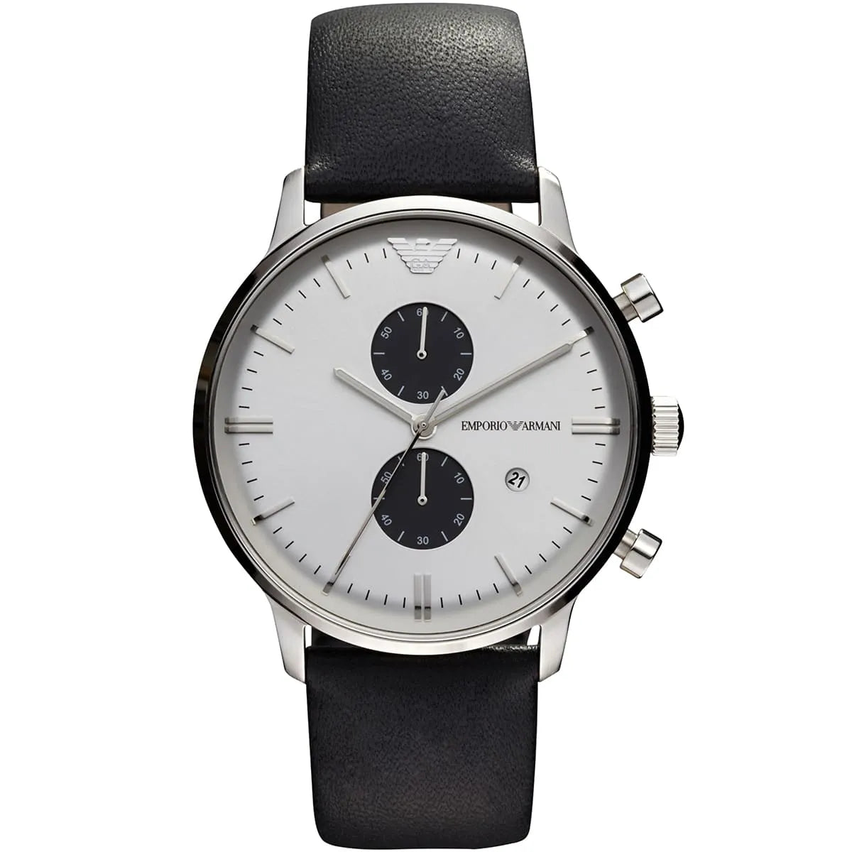Emporio Armani Classic AR0385 White Panda Dial Leather Watch